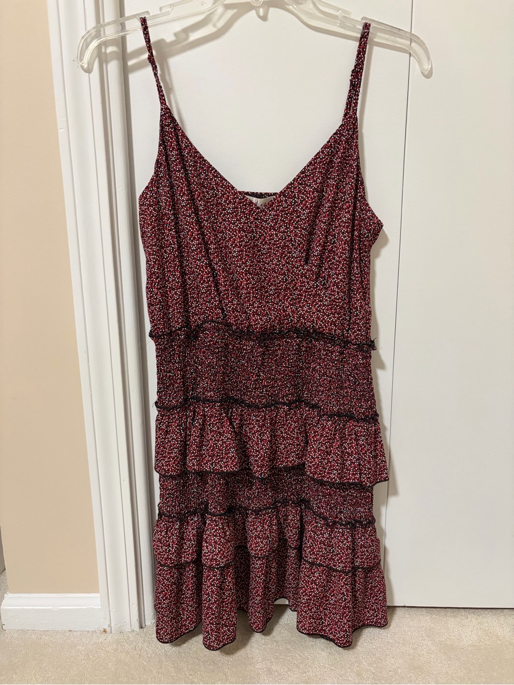 Nordstrom Red and Black Floral Tiered Mini Dress